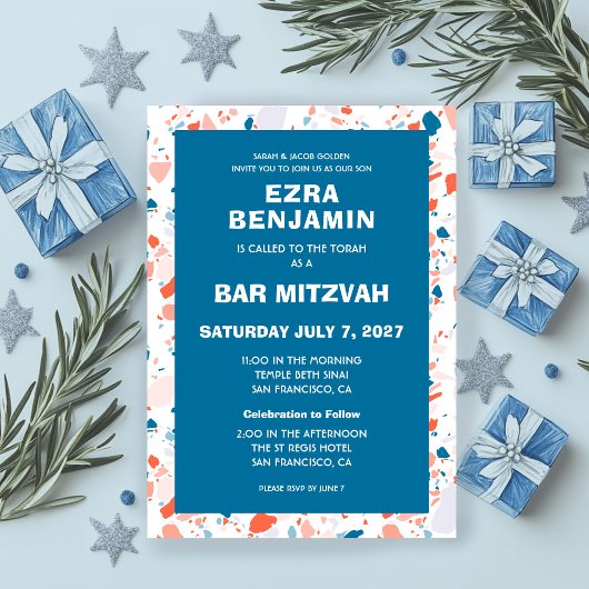Terrazzo Handgezeichnetes Bar Bat Mitzvah Einladung