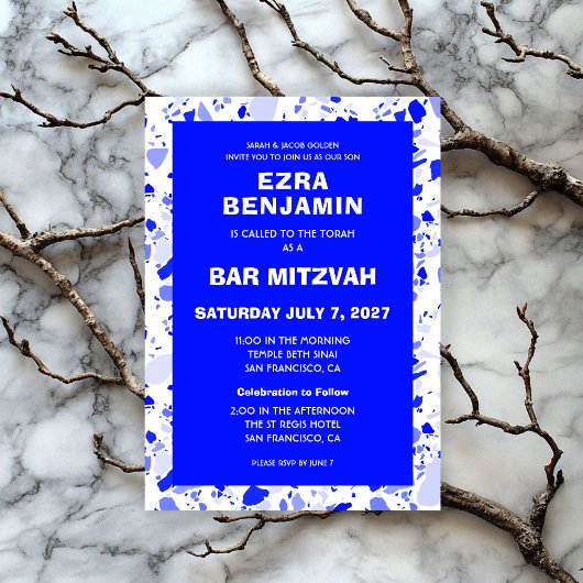 Terrazzo Handgezeichnetes Bar Bat Mitzvah Einladung