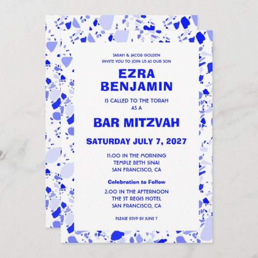 Terrazzo Handgezeichnetes Bar Bat Mitzvah Einladung (Vorne/Hinten)
