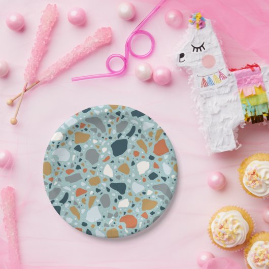 Terrazzo in Blau Pappteller (Party)