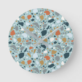 Terrazzo in Blau Runde Wanduhr