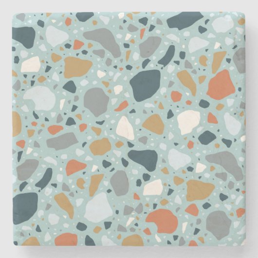Terrazzo in Blau Steinuntersetzer (Vorderseite)