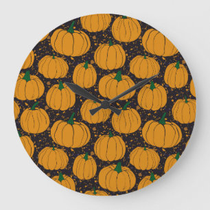 Terrazzo Kürbis, Herbst Vintage Muster. Große Wanduhr