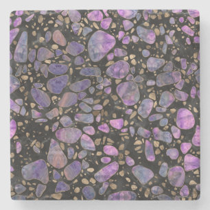 Terrazzo - Labradorit und Gold auf Marmor #2 Steinuntersetzer