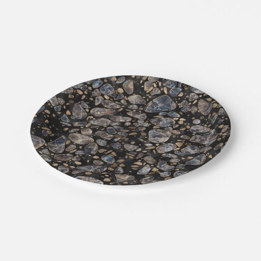 Terrazzo - Marmor und Gold Pappteller (Schrägansicht)