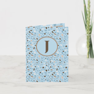 Terrazzo Monogram Blue Tan Brown Alltag Gruß Karte
