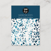 Terrazzo Mosaic Blue 3 Stud Earring Display Card Visitenkarte (Vorderseite)