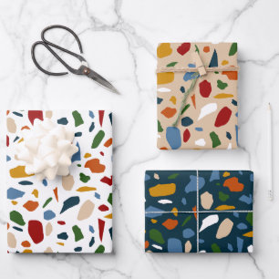 Terrazzo Muster farbenfroh Geschenkpapier Set