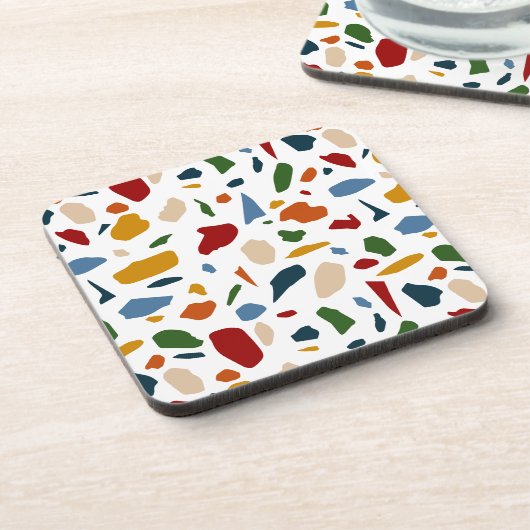 Terrazzo Muster farbenfroh Getränkeuntersetzer (Linke Seite)