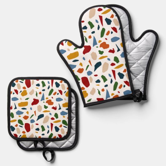 Terrazzo Muster farbenfroh Ofenhandschuh & Topflappen-Set (Vorderseite/Rückseite)