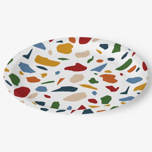 Terrazzo Muster farbenfroh Pappteller (Schrägansicht)