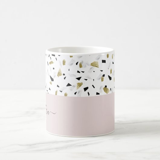 Terrazzo-Muster in Beige und Goldfolie Kaffeetasse (Mittel)
