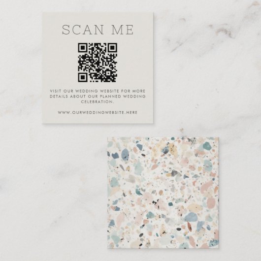 Terrazzo Muster Pastel QR Code Online Hochzeit Begleitkarte (Vorne/Hinten)