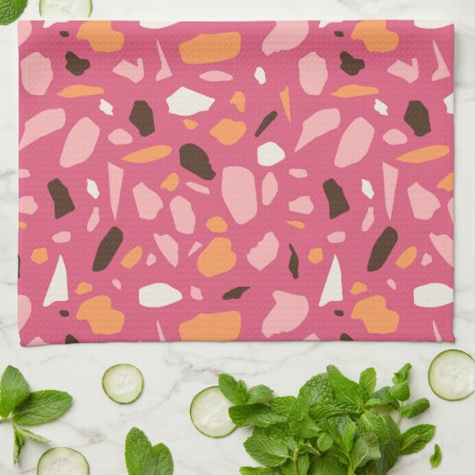 Terrazzo Muster Pink Geschirrtuch (Gefaltet)