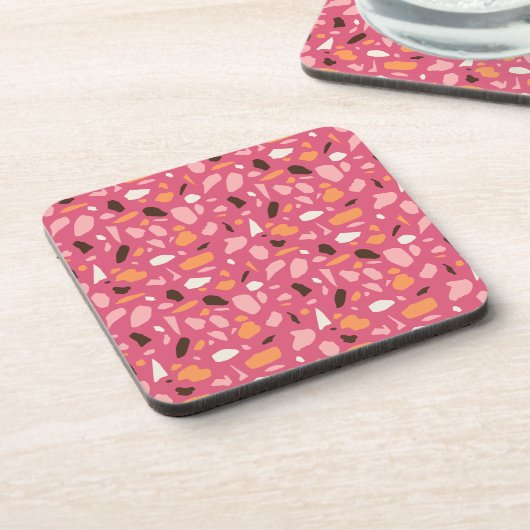 Terrazzo Muster Pink Getränkeuntersetzer (Linke Seite)