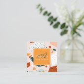 Terrazzo Orange Blush Modern Granite Muster Name Quadratische Visitenkarte (Stehend Vorderseite)