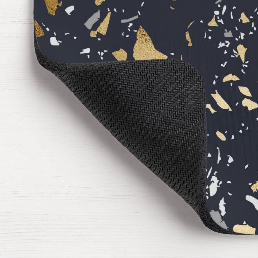 Terrazzo Pattern Navy & Gold Abstrakt Mousepad (Ecke)