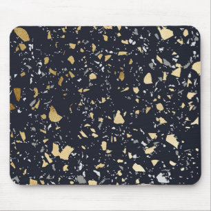 Terrazzo Pattern Navy & Gold Abstrakt Mousepad