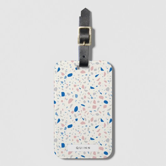 Terrazzo Pattern Neutral Natural Elegant Gepäckanhänger (Vorderseite Vertikal)