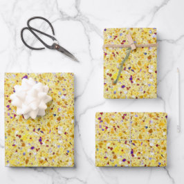 Terrazzo Retro Gelbes Gold Lila Vintages Muster Geschenkpapier Set