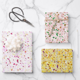 Terrazzo Retro Gelbes, rosa Vintages Muster Geschenkpapier Set