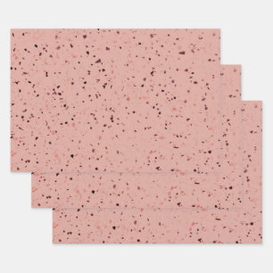 Terrazzo Retro Rosa Braunes Design Geschenkpapier Set