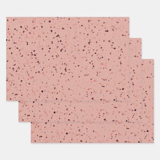 Terrazzo Retro Rosa Braunes Design Geschenkpapier Set (Set)