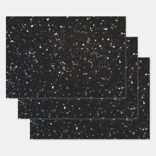 Terrazzo Retro Schwarz-weißes blaues Vintages Mus Geschenkpapier Set