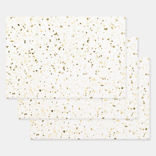 Terrazzo Retro Weiß Braun Vintages Muster Geschenkpapier Set (Set)