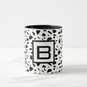 Terrazzo Schwarz-weiß Monogramm Tasse