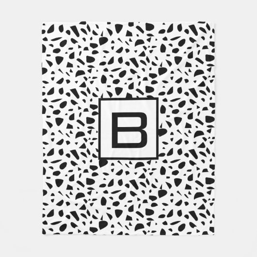 Terrazzo Schwarz-weißes Muster Monogramm Fleecedecke (Vorderseite)