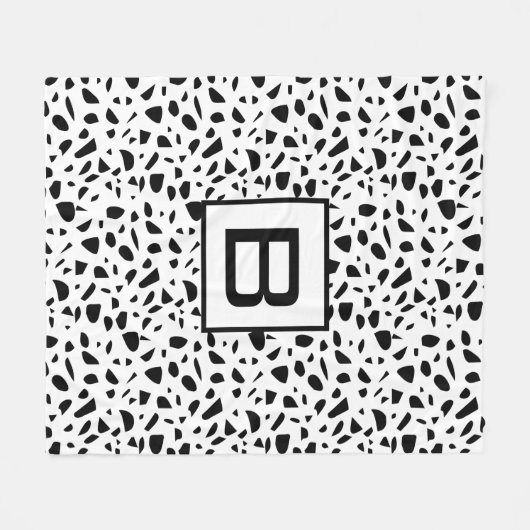 Terrazzo Schwarz-weißes Muster Monogramm Fleecedecke (Vorderseite (Horizontal))