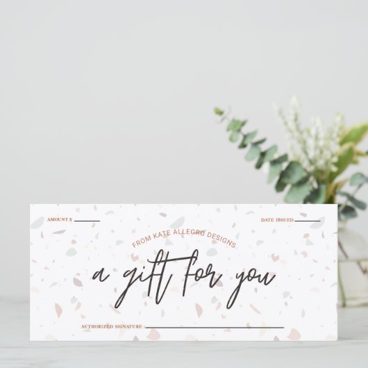 Terrazzo & Signature Script Geschenkgutschein (Stehend Vorderseite)