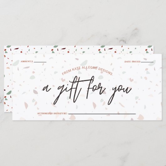 Terrazzo & Signature Script Geschenkgutschein (Vorne/Hinten)