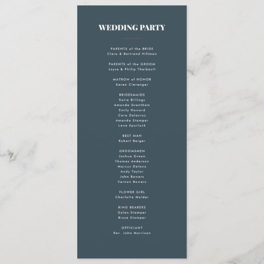 Terrazzo Slab Skinny Vertical Wedding Program Programm (Rückseite)