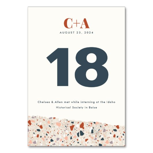 Terrazzo Slab Wedding Double Side Tischnummer (Vorderseite)