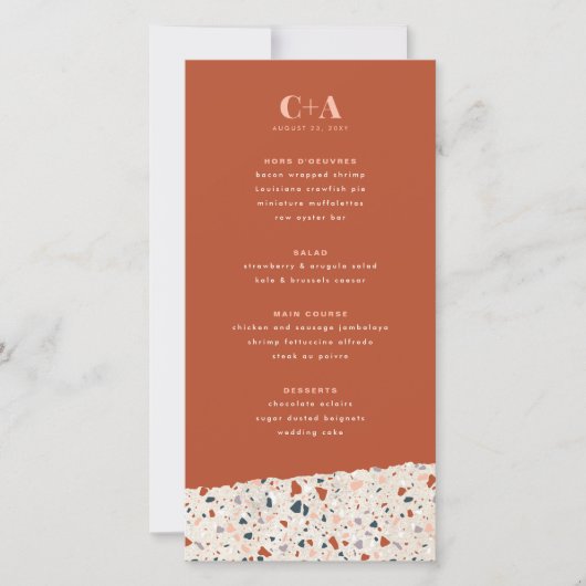 Terrazzo Slab Wedding Menu Ankündigung (Vorderseite)