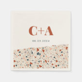 Terrazzo Slab Wedding Monogram und Date Serviette (Vorderseite)