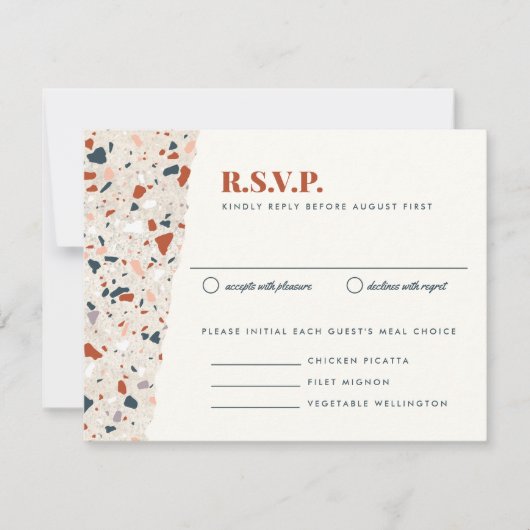 Terrazzo Slab Wedding RSVP Card Karte (Vorderseite)