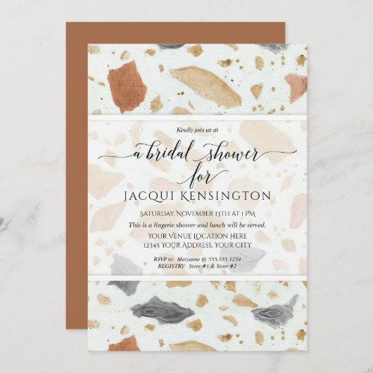 Terrazzo Terra-cotta Modern Earthy Bridal Show Einladung (Vorne/Hinten)