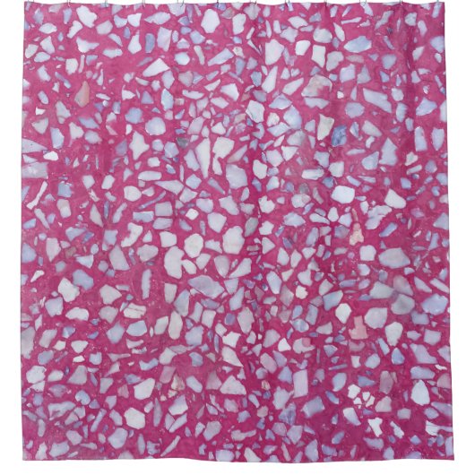 Terrazzo Texture: Rosa weiße Eleganz. Duschvorhang (Vorderseite)