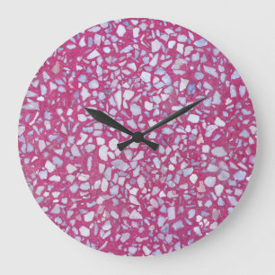Terrazzo Texture: Rosa weiße Eleganz. Große Wanduhr