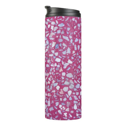 Terrazzo Texture: Rosa weiße Eleganz. Thermosbecher (Nach rechts gedreht)