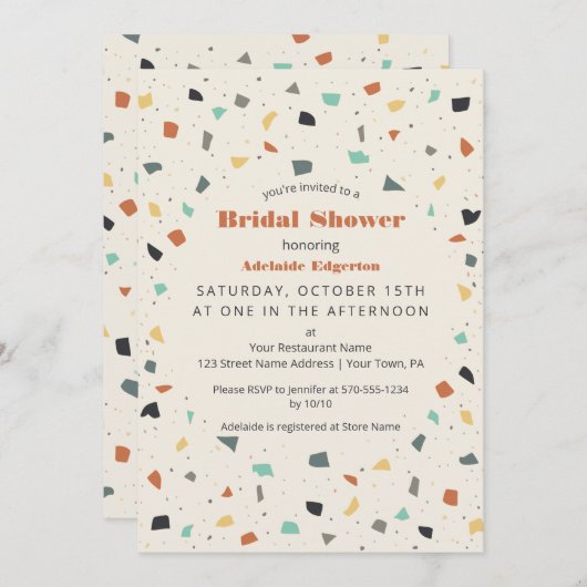 Terrazzo Tile Confetti Brautparty Einladung (Vorne/Hinten)