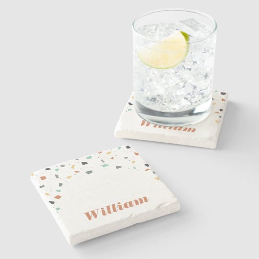 Terrazzo Tile Confetti Modern Style Earth Tones Steinuntersetzer (Seitenansicht)