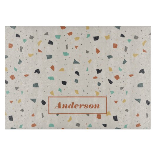 Terrazzo Tile Confetti Moderner Stil Personalisier Schneidebrett (Vorderseite)