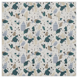 Terrazzo Tile Pattern - Green on Cream Fabric Stoff