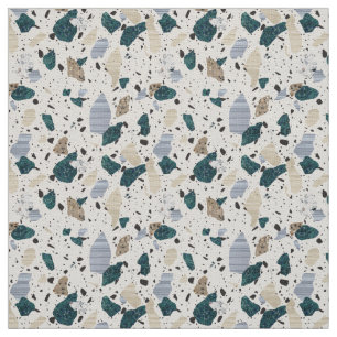Terrazzo Tile Pattern - Green on Cream Fabric Stoff