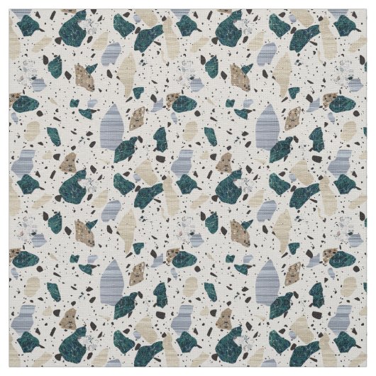 Terrazzo Tile Pattern - Green on Cream Fabric Stoff (Muster)