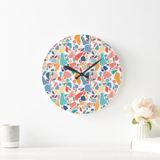 Terrazzo Wasserfarbe: farbenfrohe, nahtlose Muster Große Wanduhr (Zuhause)